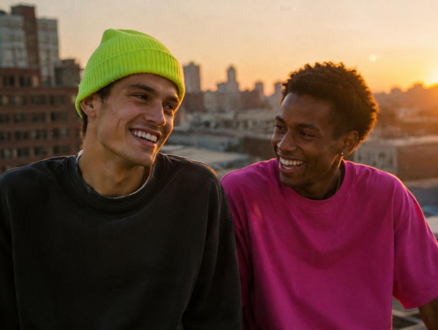 Friends wearing Cannabified on a rooftop